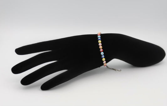 Rainbow Evil Eye Silver Bolo Tennis Bracelet