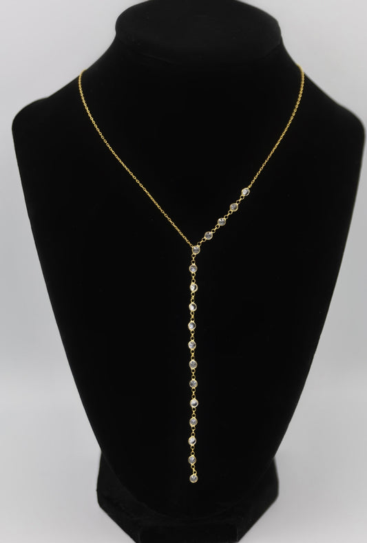 Gold Crystal Lariat Necklace