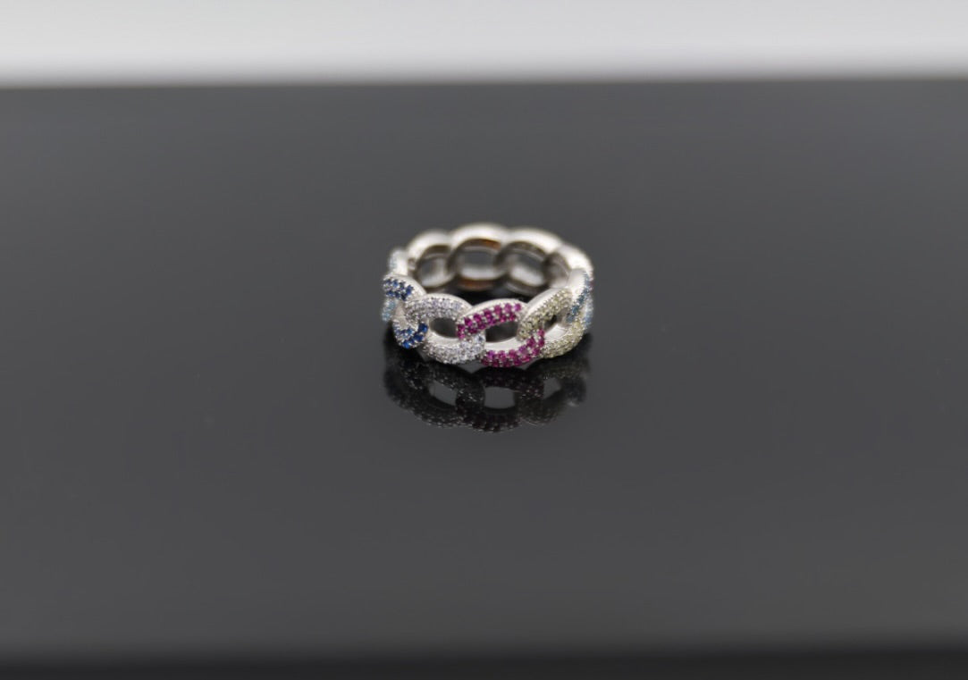 Silver Rainbow Pavè Chain Ring