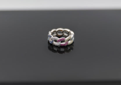 Silver Rainbow Pavè Chain Ring