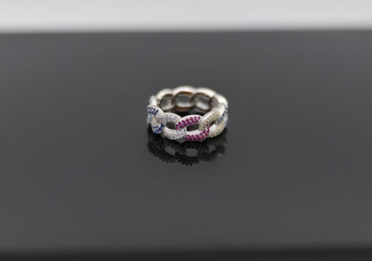 Silver Rainbow Pavè Chain Ring