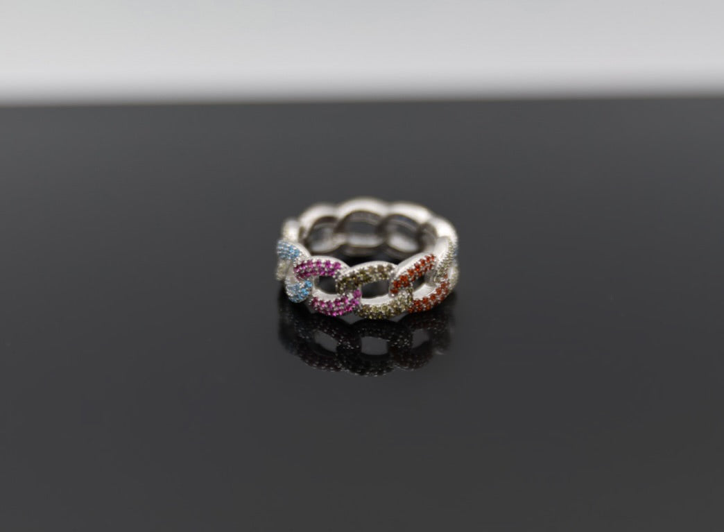 Silver Rainbow Pavè Chain Ring