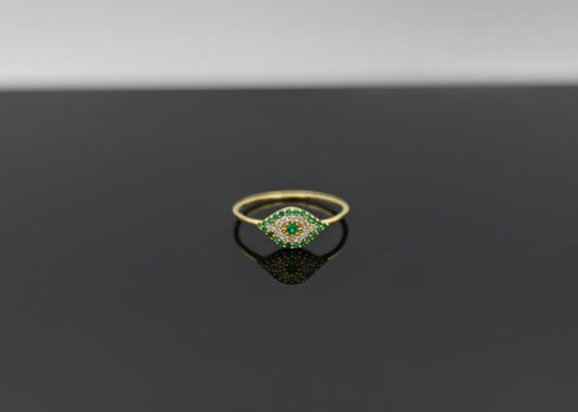 Emerald Green/Gold Evil Eye Ring