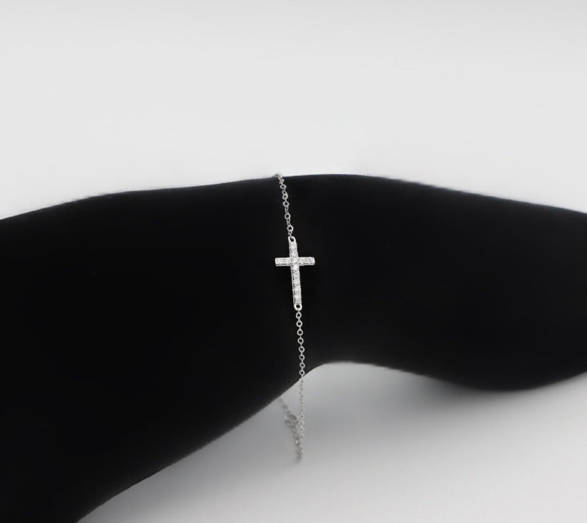 Silver Crystal Cross Bracelet