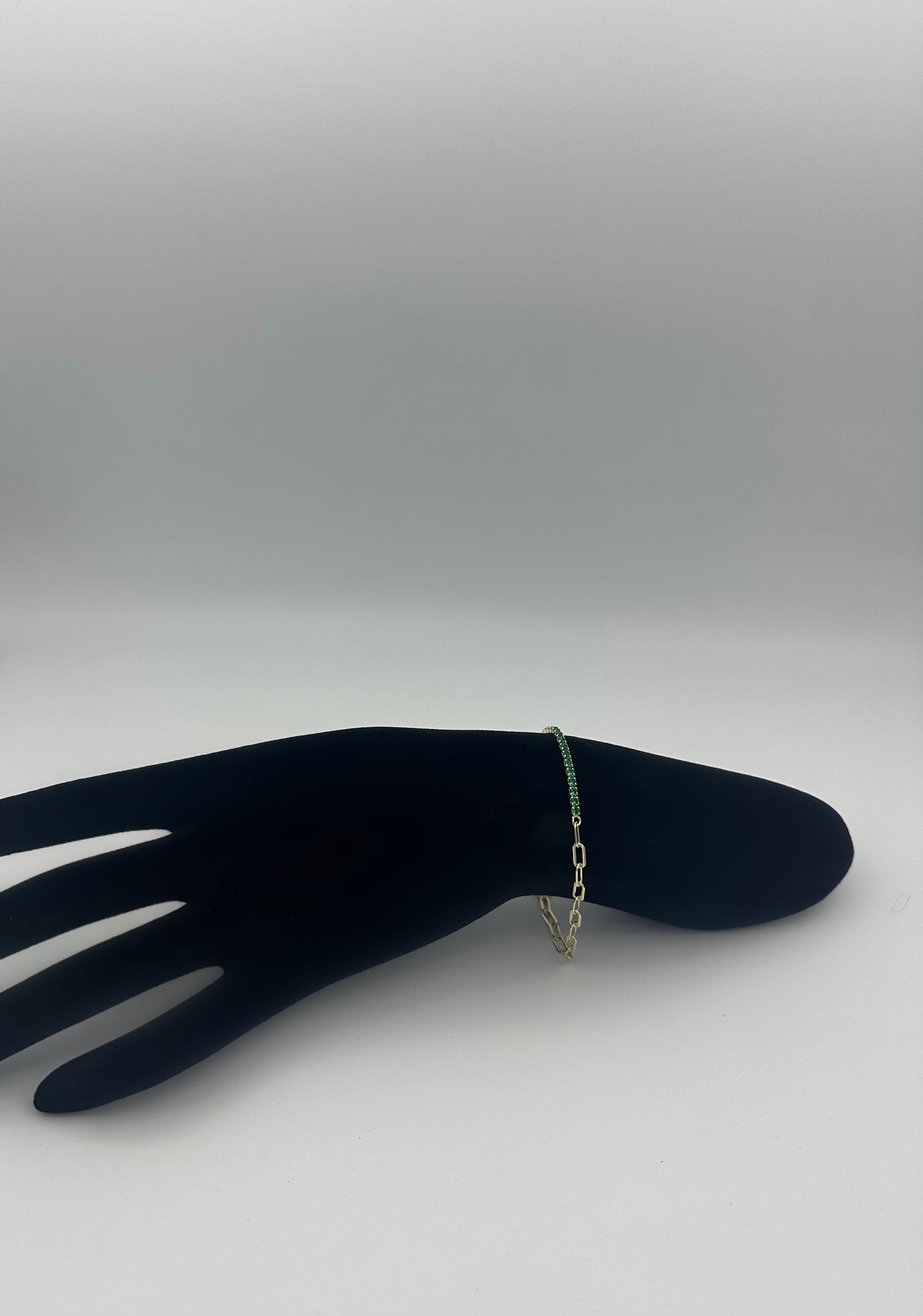 Emerald Green Paper Clip Gold Bracelet