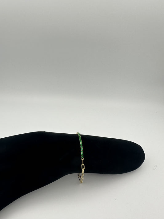 Emerald Green Paper Clip Gold Bracelet