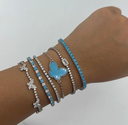 Turquoise Blue/Silver Tennis Bracelet