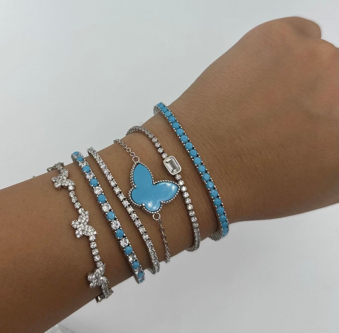 'Skipping Stones' Turquoise Blue/Silver Tennis Bracelet